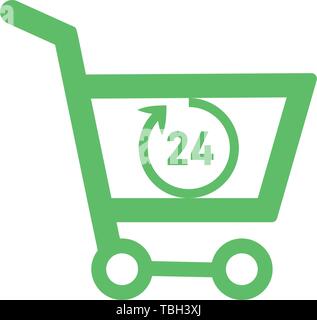 Vingt quatre heures sur une icône de panier - Vector Illustration de Vecteur