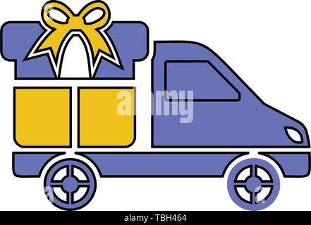 Une voiture de livraison avec l'icône de boîte-cadeau - vector Illustration de Vecteur