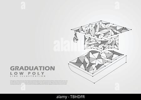 Graduation Hat Cap polygonale - low poly style ligne illustration - concept en noir et blanc Illustration de Vecteur