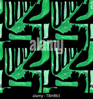 Seamless abstract pattern. Formes géométriques vert sur fond noir. Ornement rythmique contrastant avec des éléments. Banque D'Images