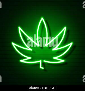 Logo cannabis médical avec des feuilles de marijuana Glowing Neon Sign. Illustration de Vecteur