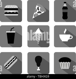 Fast food icons gray Illustration de Vecteur