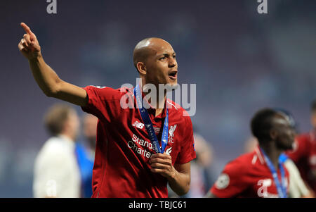 Le centre de Liverpool, Fabinho au cours de la finale de la Ligue des champions au Wanda Metropolitano, Madrid. Banque D'Images