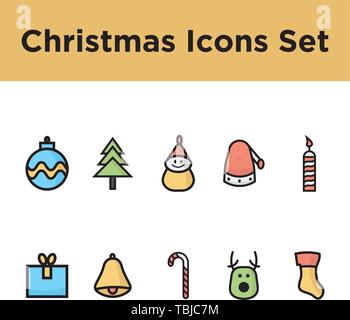 Télévision Noël - Noël icônes colorées linéaire icons set Illustration de Vecteur