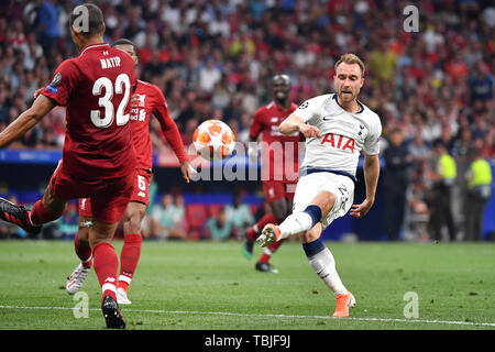 Madrid, Espagne. 01 Juin, 2019. Christian ERIKSEN (Tottenham), tourné, l'action. Finale de la Ligue des Champions de football 2019/Tottenham Hotspur-Liverpool FC 0-2, Saison2018/19, au 01.06.2019, Wanda Stade Metropolitano. Utilisation dans le monde entier | Credit : dpa/Alamy Live News Banque D'Images