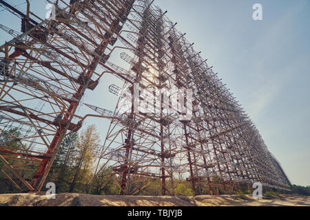 Objet secret militaire radar antenne Doug à Tchernobyl en Ukraine Banque D'Images