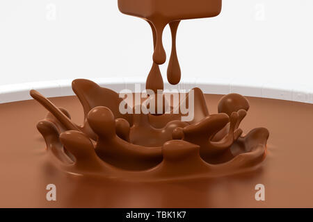 Le chocolat liquide par les ondulations des vagues, rendu 3D simulation. L'image numérique de l'ordinateur. Banque D'Images