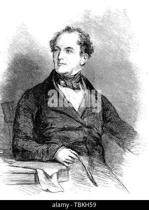 Thomas Moore, 1779-1852, un poète irlandais, chanteur, auteur-compositeur, et artiste du spectacle, 1880, gravure sur bois historique, Irlande Banque D'Images