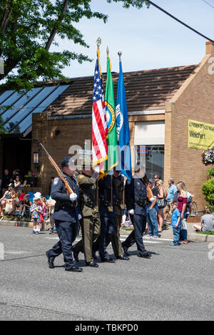 L'US Customs and Border Protection Color Guard dans le 2019 agriculteurs Lynden Day Parade. Lynden, Washington Banque D'Images