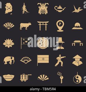 Les choses de l'Asie, le style simple icons set Illustration de Vecteur