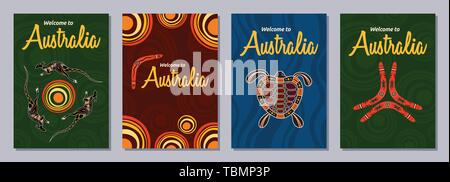 Ensemble d'abstract colorful flyers, affiches, banderoles, affiches, conception de la brochure au format A6 modèles. Brochure style ethnique des modèles. Style des autochtones. Illustration de Vecteur