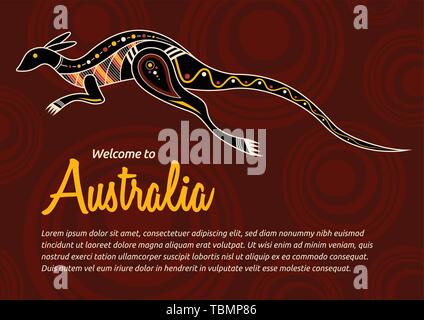 Kangourou. Style des autochtones. Abstract Vector illustration couleur. Flyer, modèle de carte. Illustration de Vecteur