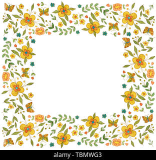 Fleurs aquarelle cadre carré, sur fond blanc. Peint à la main Banque D'Images