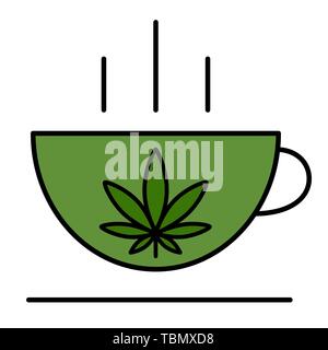 Une tasse avec une feuille de cannabis. Conception de logo de la marijuana à des éléments du gabarit. Vector illustration isolé sur fond blanc. Illustration de Vecteur