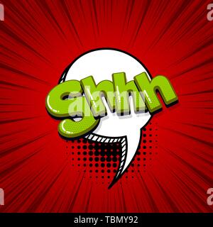 Chut silence texte comique style pop art d'effets sonores. Vector speech bubble mot et phrase courte cartoon illustration de l'expression. Livre bd ba couleur Illustration de Vecteur