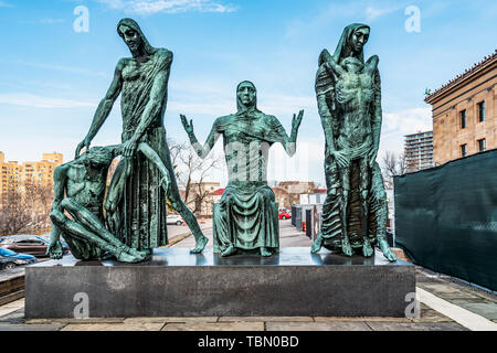 Philadelphie, Pennsylvanie, USA - Décembre 2018 - Statue de la conscience sociale par Jacob Epstein, 1954, Philadelphia Museum of Art. Banque D'Images