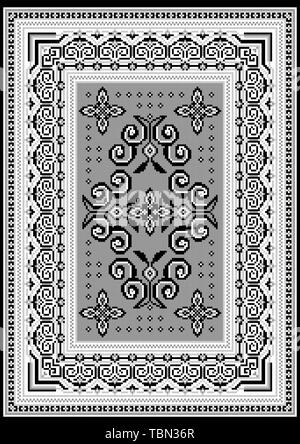 Vintage tapis avec un motif en noir et blanc sur le gris au milieu et sur le livre blanc sur les côtés Illustration de Vecteur