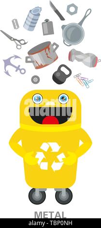 Déchets métalliques vieux . Tri des déchets thème. Le recyclage des ordures. Vecteur conception infographique pour la télévision ou de l'information poster Illustration de Vecteur