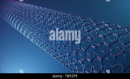 Illustration 3d de la structure du tube de graphène, résumé la nanotechnologie forme géométrique hexagonale close-up, le graphène concept concept structure atomique, Banque D'Images