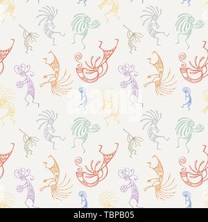 Hand drawn seamless pattern Kokopelli Illustration de Vecteur