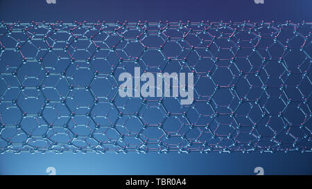 Illustration 3d de la structure du tube de graphène, résumé la nanotechnologie forme géométrique hexagonale close-up, le graphène concept concept structure atomique, Banque D'Images