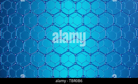 Illustration 3d de la structure du graphène ou surface du carbone, la nanotechnologie abstrait géométrique hexagonale forme close-up, concept atomique de graphène Banque D'Images
