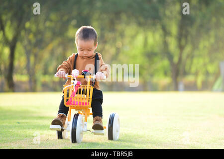 Little Boy riding un tricycle Banque D'Images