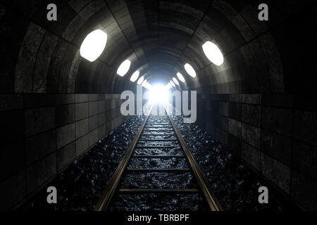 Le rendu 3D,dark tunnel ferroviaire Banque D'Images