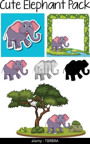 Un pack d'illustration de l'éléphant mignon Illustration de Vecteur