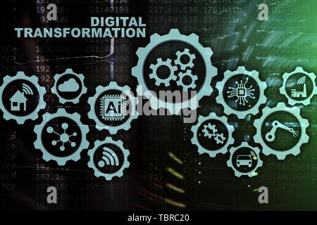 Transformation numérique Concept de numérisation des processus d'entreprise de technologie. Arrière-plan de datacenter Banque D'Images
