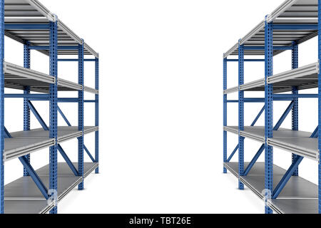 Le rendu 3d de deux étagères rack métal vide isolé sur fond blanc Banque D'Images