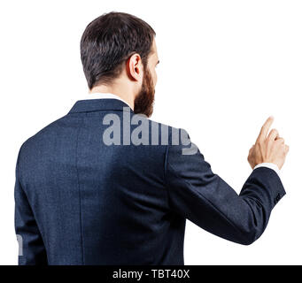 Businessman pointing ou touché par l'index. Banque D'Images