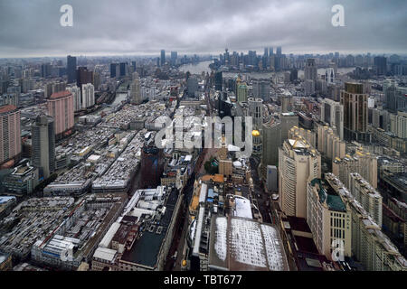 Le paysage architectural de Shanghai Ville de vent et de neige Banque D'Images