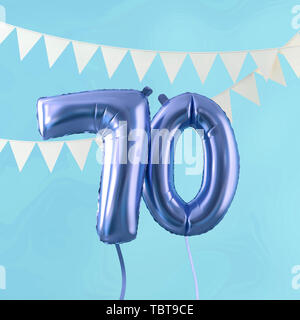 Heureux 70e anniversaire célébration du ballon bleu et noir. 3D Render Banque D'Images