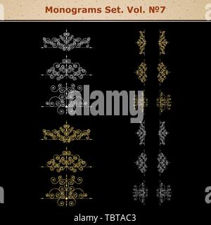 Ensemble d'éléments de décoration page vecteur ou monogrammes. Peut être utilisé pour la conception de livres, cartes, menus, publicités, tattoo etc. Illustration de Vecteur