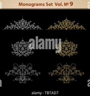 Ensemble d'éléments de décoration page vecteur ou monogrammes. Peut être utilisé pour la conception de livres, cartes, menus, publicités, tattoo etc. Illustration de Vecteur