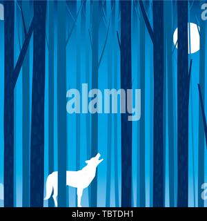 Vector illustration. Le loup dans la forêt hurle à la lune. Illustration de Vecteur