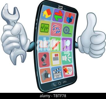 Clé de réparation de téléphones mobiles Thumbs Up Cartoon Illustration de Vecteur