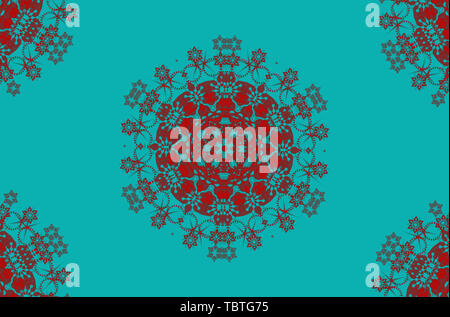 Abstract background mandala de Noël. Peinture d'art numérique et conception graphique mandala rouge sur bleu couleur de l'arrière-plan. Banque D'Images