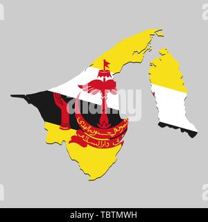 Carte de Brunei avec drapeau national. Vector Illustration Illustration de Vecteur