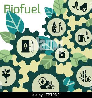 Modèle de scénario sur le thème des biocarburants, carburant écologique, l'énergie naturelle avec des icônes dans un style plat approprié comme un arrière-plan pour printi Illustration de Vecteur