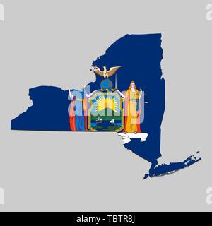 Plan de New York est un état USA avec drapeau. Vector Illustration Illustration de Vecteur