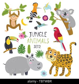 Vector set animaux de la jungle et de plantes. Illustration de Vecteur