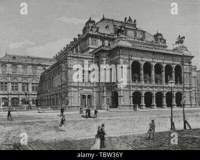 L'Autriche. Viena. Exterior del Teatro Imperial de la Opera (Opéra). Fachada principal. La gravure. La Ilustración Española y Americana, 30 de abril de 1882. Banque D'Images