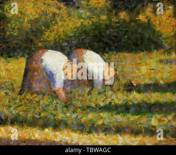 Georges Seurat - Les femmes travaillent ferme 1882 Banque D'Images