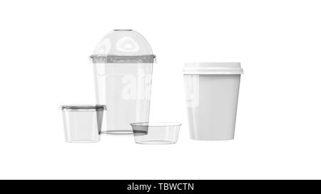 L'emballage plastique alimentaire verres transparents sur blanc fond isolé, vue de face. Le rendu 3D Banque D'Images