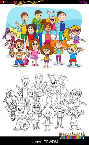 Cartoon Illustration d'enfants et adolescents de l'activité de coloriage Personnages Illustration de Vecteur