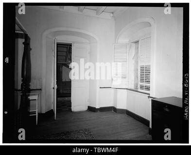 MISSION HOUSE, 2e étage, Centre chambre à l'extrémité est du bâtiment, à au nord-est de la mission Morave Nisky, aux environs de la route Harwood, Charlotte Amalie, St Thomas, VI Toschi, Don, photographe Banque D'Images