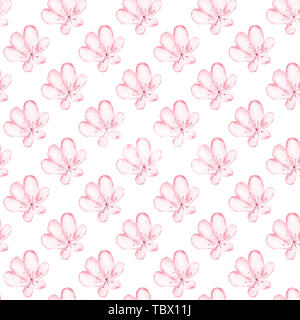 Cinq fleurs feuilles motif transparent aquarelle Banque D'Images