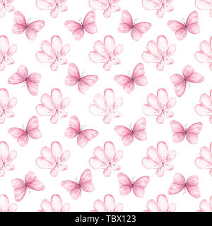 Fleurs et papillons trame transparente Banque D'Images